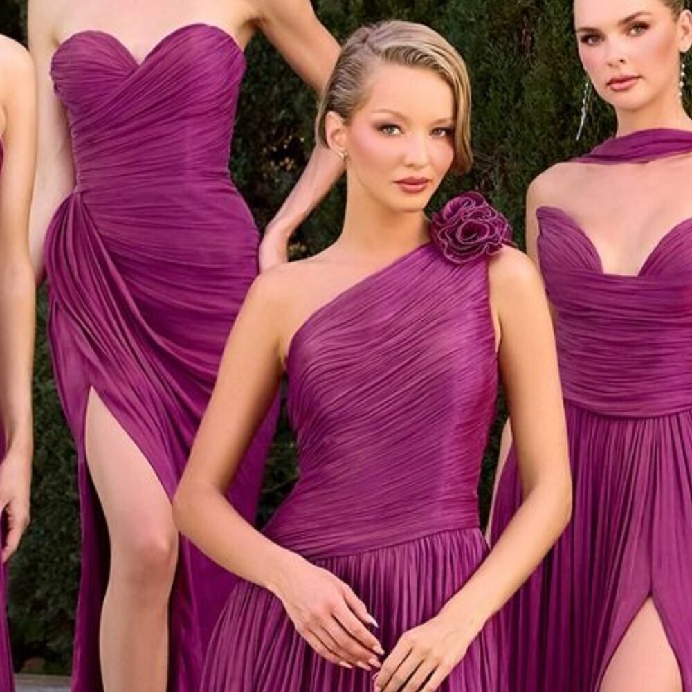 New Mulberry Elegant One Shoulder Chiffon Pleated A-Line Bridesmaid CD415